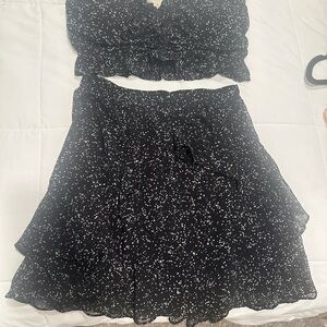 Honey Punch Black and White Floral Skirt Set